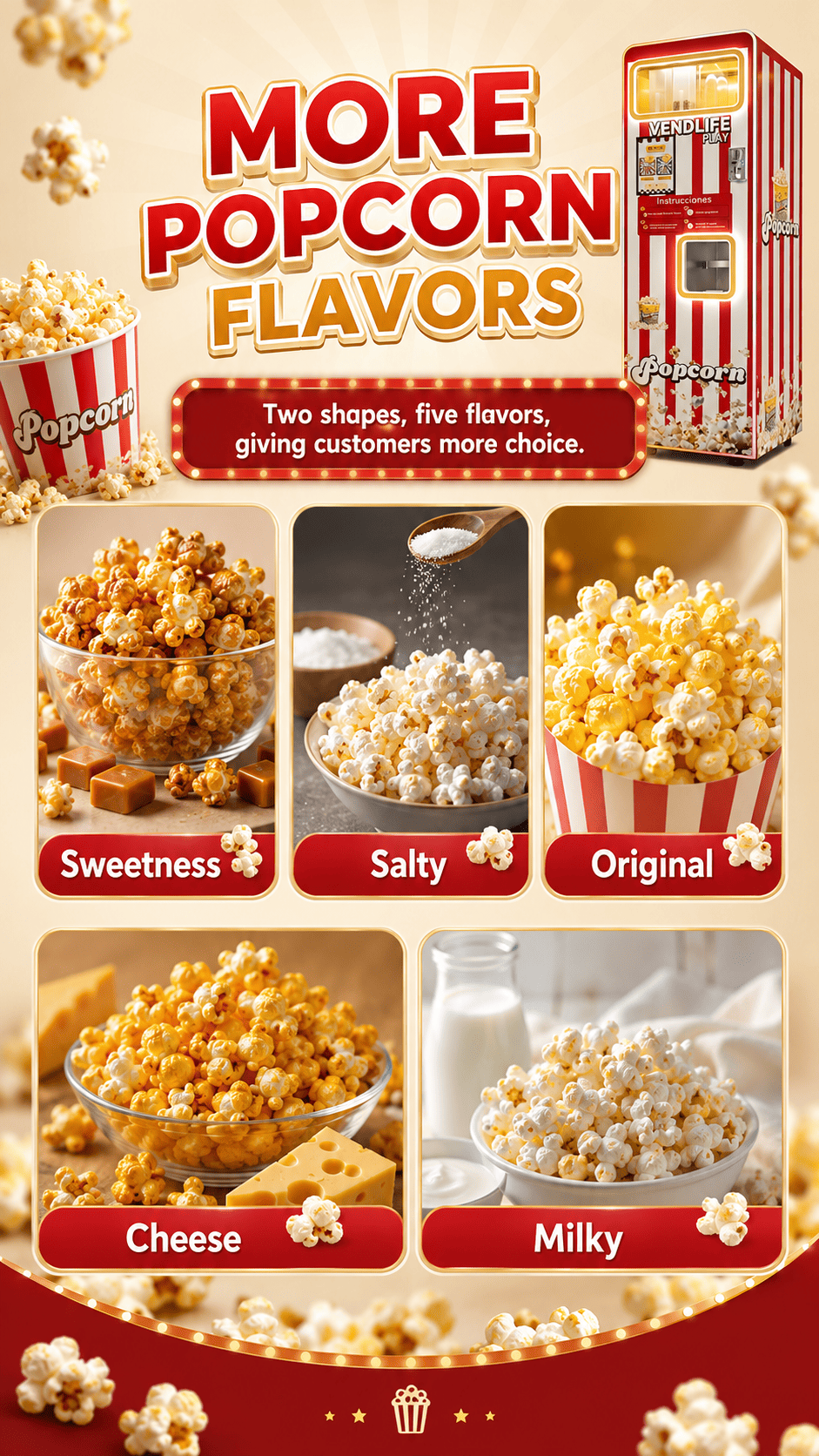 Commercial Automatic Popcorn Vending Machine 24 Hours Unattended Self Service Cinema Popcorn Maker Multi Flavor Popcorn Dispenser For Mall Arcade