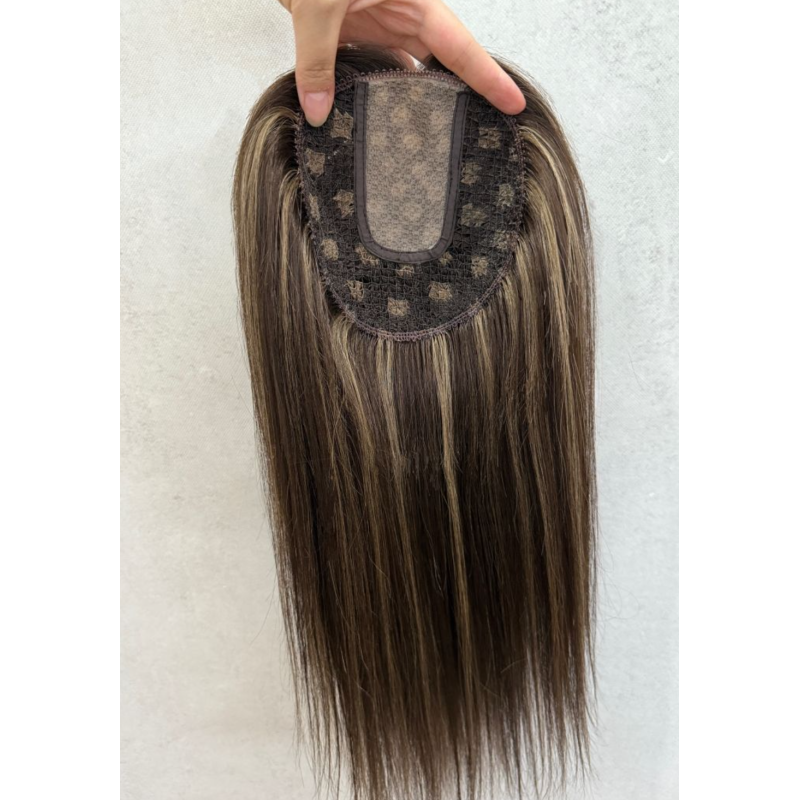 High Quality Natural Long Brown Integration Fishnet Base Virgin Multi Parting Hand Tied Human Hair Topper For Woman