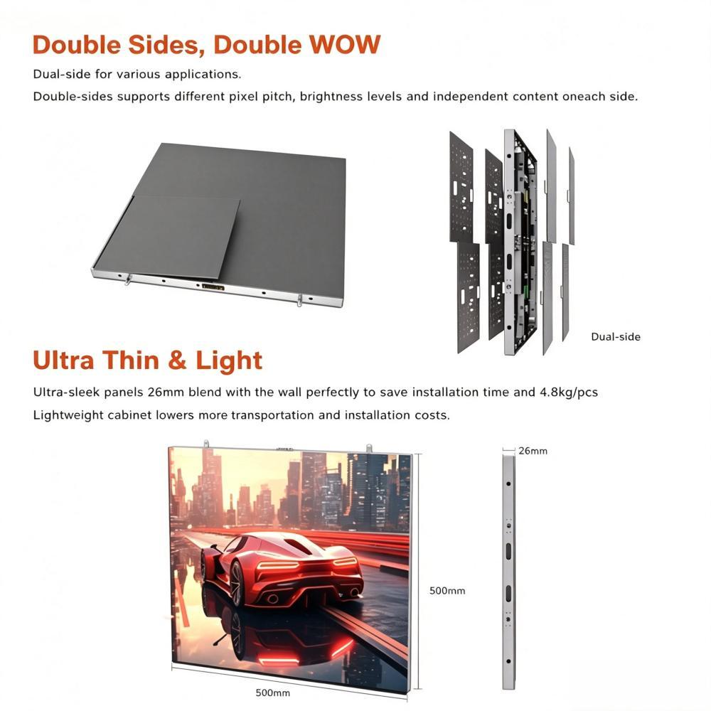 HSCXLED Ultra-thin Double-sided led screen Hanging led display 3000-nit High-brightness Poster Display