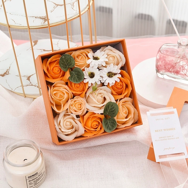 Square Paper Gift Boxes With Window And Soap Flower Insert For Holiday Gifting