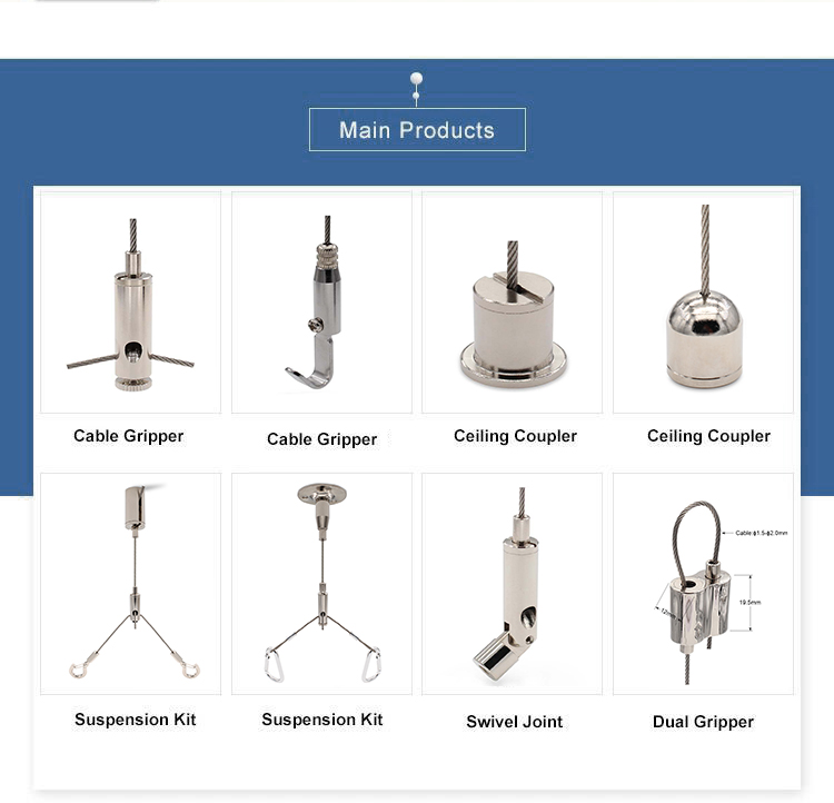 Easy Operation Swivel Joint LED Light Lamp Adjustable Suspension Brass Cable Gripper Compatible Steel Wire Cable Grippers Tools