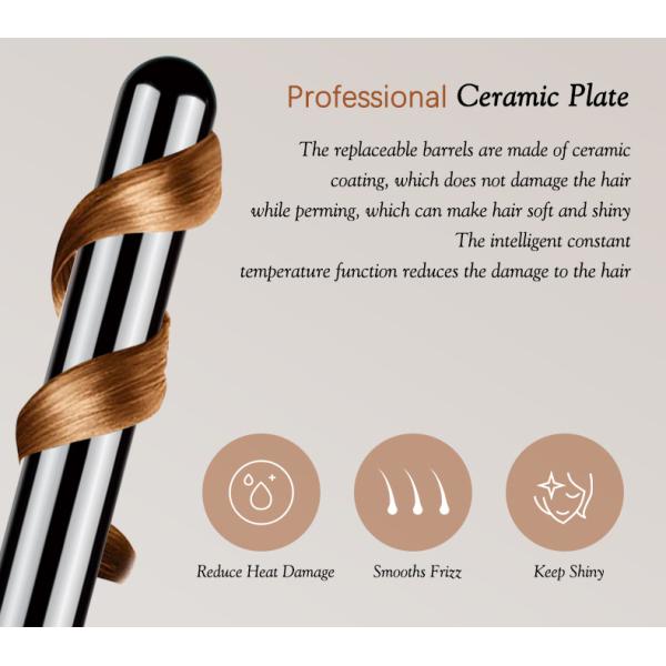 Professional Interchangeable Hair Curler Wand Set With Ceramic Barrels