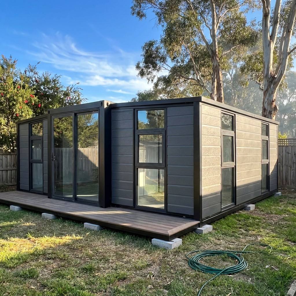 20ft Expandable Container House for Australian Backyard Offices - Modern Dark Grey