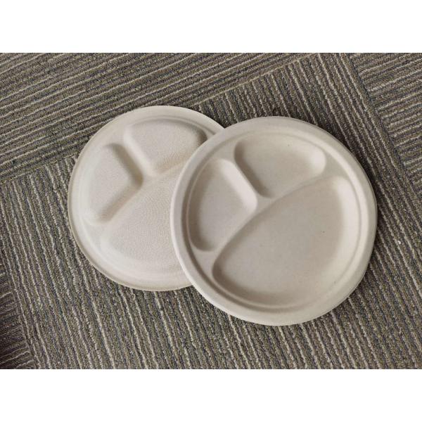 9" 3 Compartment Biodegradable Sugarcane Bagasse Plates
