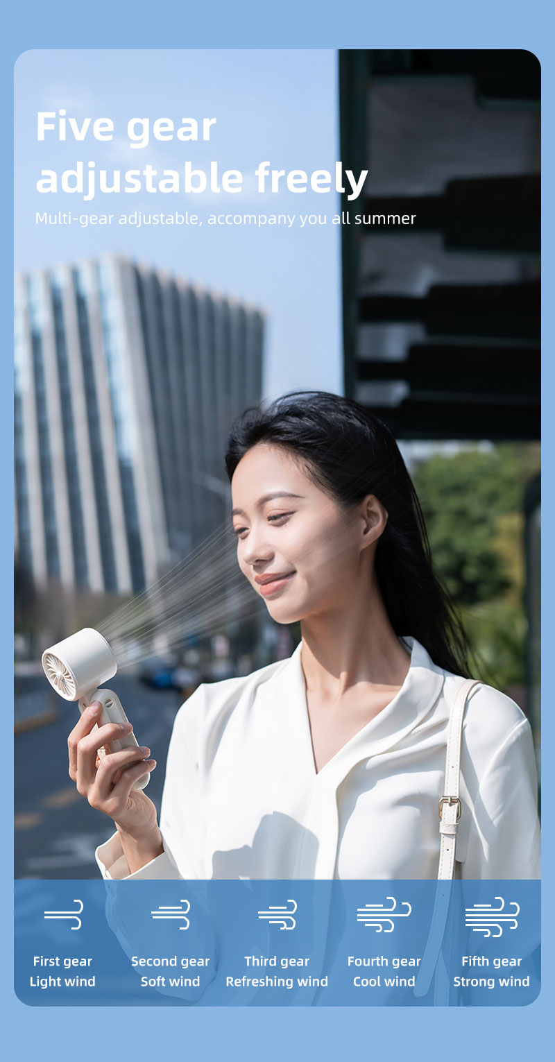 One-Button Start 5-Speed Mini Portable Fan Ice Cooling Function Rechargeable Battery Indicator Handheld RV Stand
