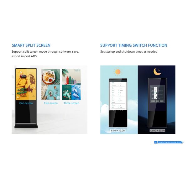 65 Inch Full Screen Capacitive Touch Floor-Standing Digital Poster Kiosk Anti-Glare Display Built-In CMS Shopping Mall Elevators