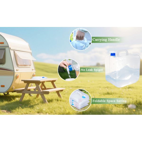 Collapsible Water Container With Spigot & Hook, BPA Free Water Jug, Foldable Carrier Bucket, Water Storage Container For Camping Hiking Survival Kit,