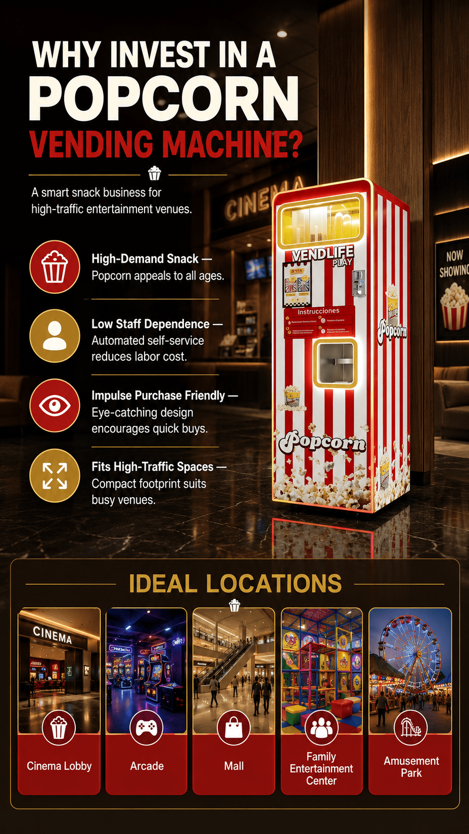 Commercial Automatic Popcorn Vending Machine 24 Hours Unattended Self Service Cinema Popcorn Maker Multi Flavor Popcorn Dispenser For Mall Arcade