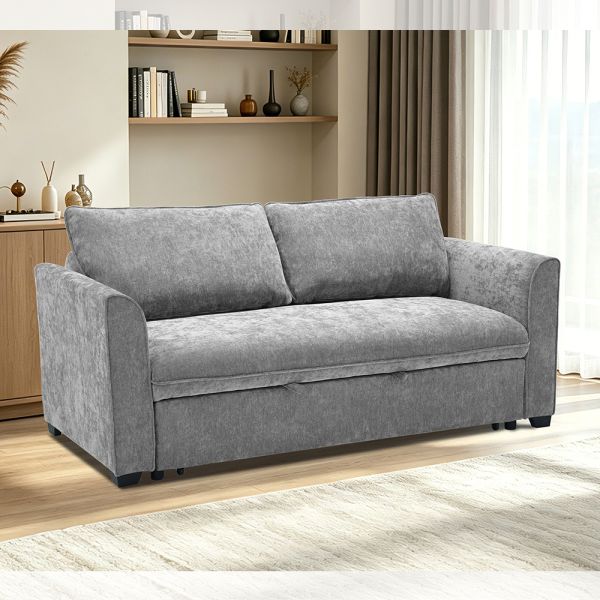 Quality Queen Size Convertible Sleeper Sofa Bed, Comfortable Pull-Out Bed with Adjustable Backrest, Futon Sofa Bed, Gray Fabric for sale