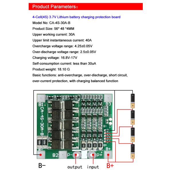 CA-4S-30A-B Lithium 18650 BMS Battery Protection Board 30A 14.8V 12.8V 4s Bms Board