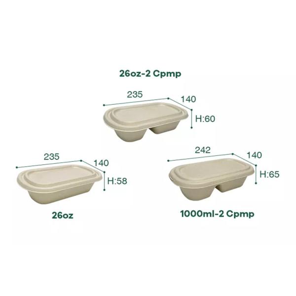 850ml 1000ml Biodegradable Bagasse Tableware Greaseproof Microwave Container With Lid