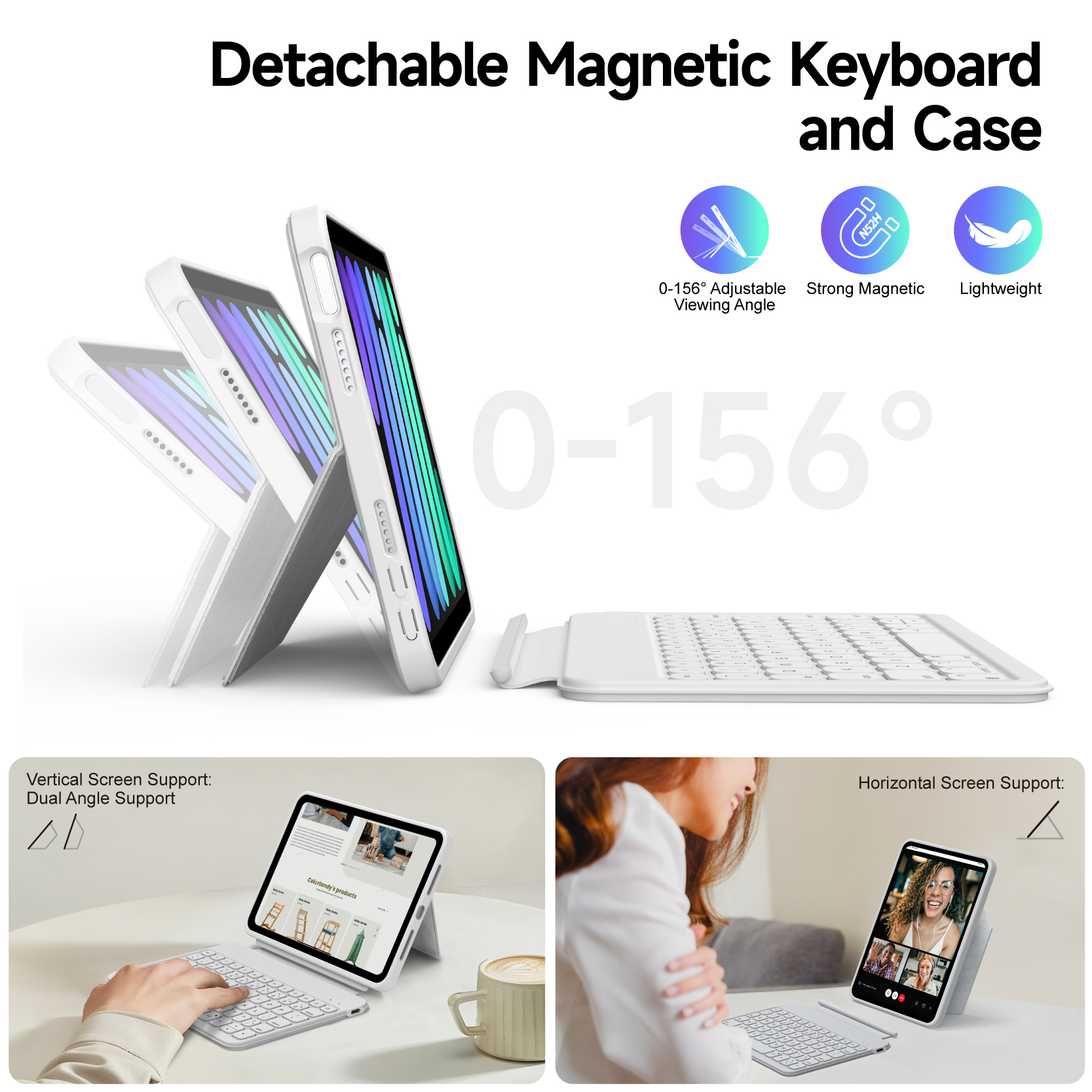 Laudtec Smart Tablet Cover PU Leather Wireless Scissor 64 Keys Keyboard Case with Auto Wake/Sleep for iPad Mini6/7 8.3 Inches