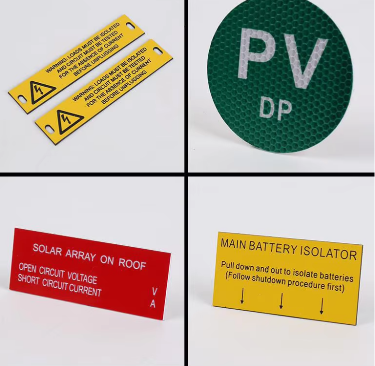 Customize Engraved Plastic Abs Solar System Panels Warning Label Kit Tag High Voltage Pv Warning Safety Strong Self-Adhesive