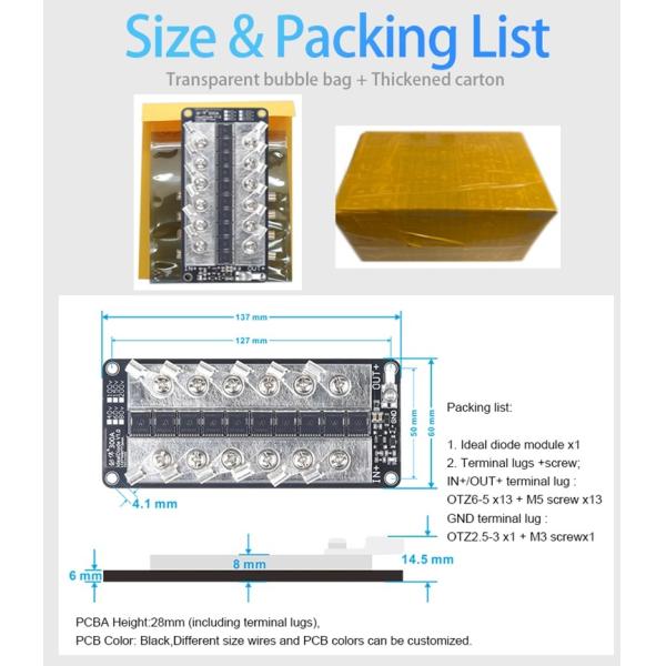 Enerkey 100V 150V 200V 300A Ideal Diode Module Solar Energy Anti Reverse Irrigation Battery Charging Prevent Anti-backflow