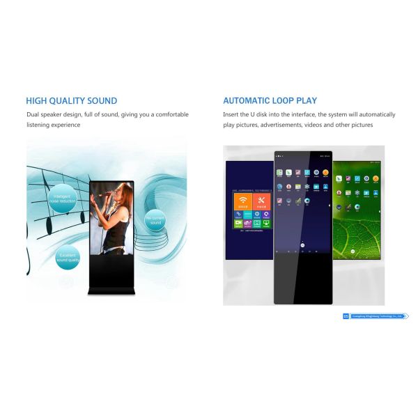 65 Inch Full Screen Capacitive Touch Floor-Standing Digital Poster Kiosk Anti-Glare Display Built-In CMS Shopping Mall Elevators