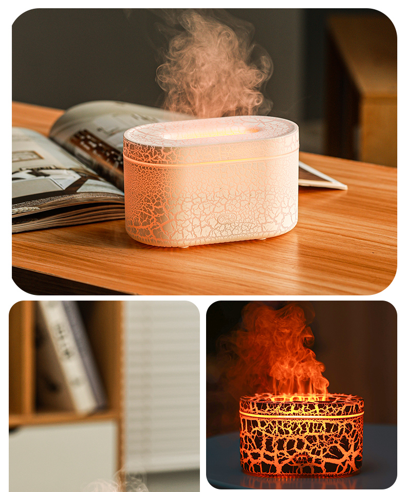 200ml Crack Desk Aroma Diffusers Essential Oil Flame Humidifier Air Diffuser for Home Office Cool Fire