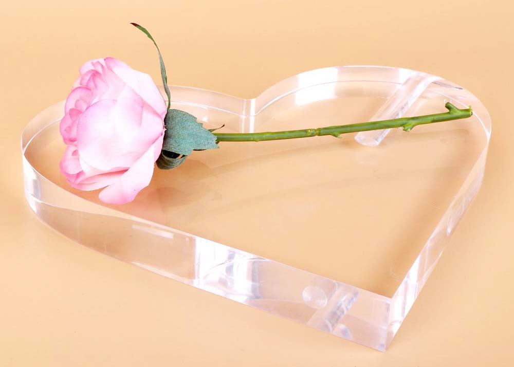 Clear Heart Shape Acrylic Display Stands Roses Love Frame Tabletop Rack For Desktop