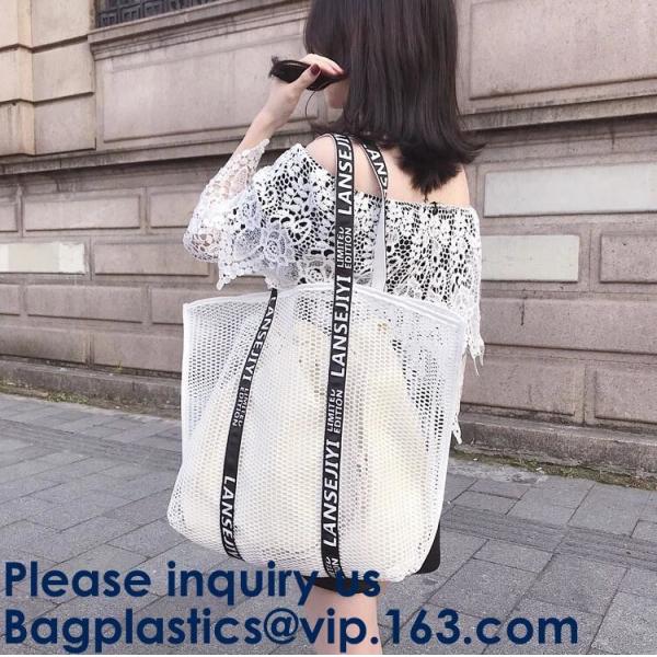 Mesh Tote Bag Customs Logo Printing Shopping Bag With Canvas Drawstring Bag, Double Drawstring Multiple Sizes Bagease