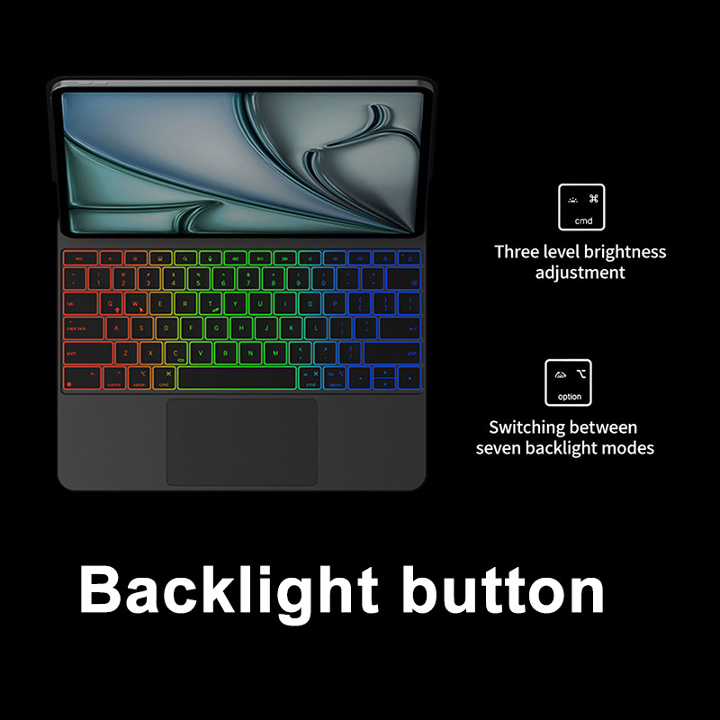 Slim Magnetic Keyboard for iPad with 7-Color Backlit Full Trackpad Multi-Touch PU Leather Aluminum Alloy Shell Voice Input