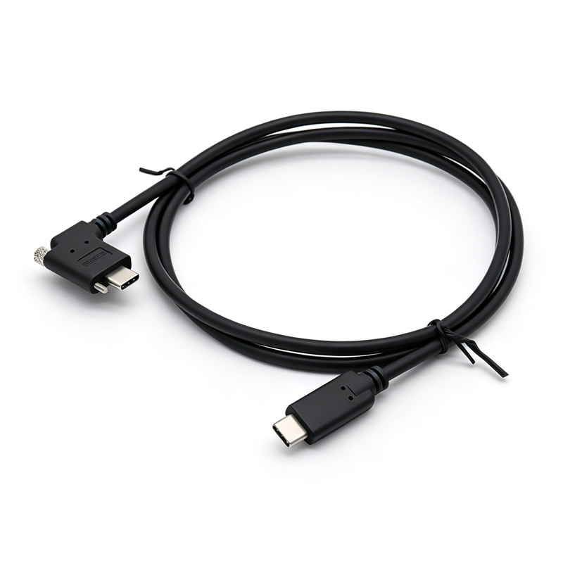 Customize USB2.0 Type-C Right/Left angle with screw lock type Male to Type-C Straight type Male PVC Jacket Cable with 3A Fast Charging