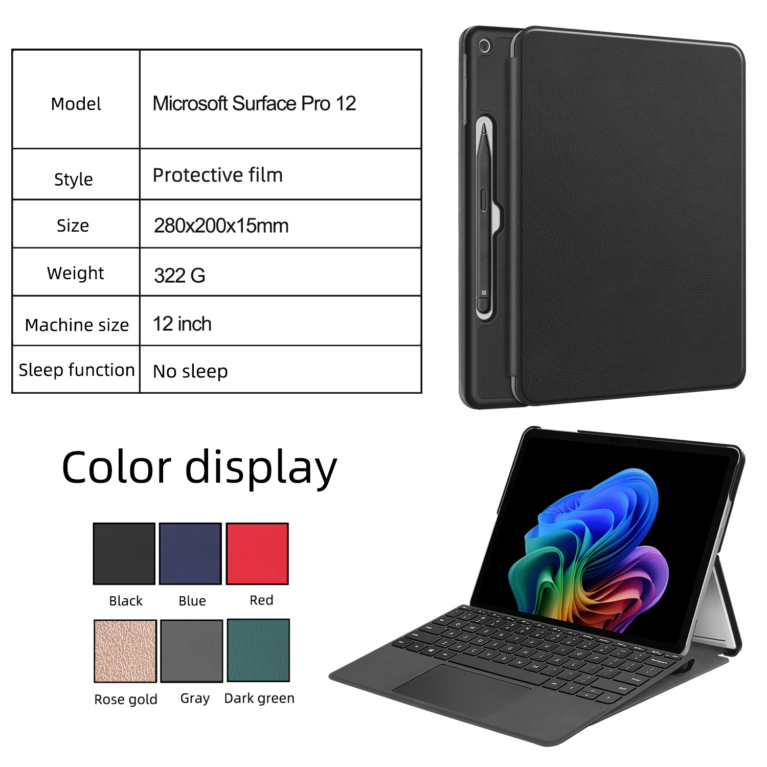 Precision Custom Fit Flip Protective Cover for Microsoft Surface Pro 12 12 Inch Built-In Stylus Holder Shockproof Stand Case