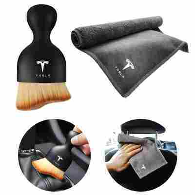 Tesla Car Interior Detailing Brush with Ultra Soft Microfiber for Model 3 Highland Model Y Juniper and Anti Static Technology