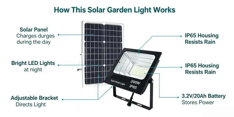 Large Irradiation Area Solar Panel Flood Light Fast Solar Charging Efficiency