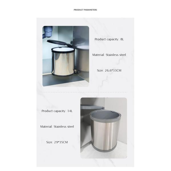 Lid Hidden Recessed Trash Can Inner Spiral Stainless Steel Sink Built-in Cabinet Trash Bin Dustbins Garbage Can