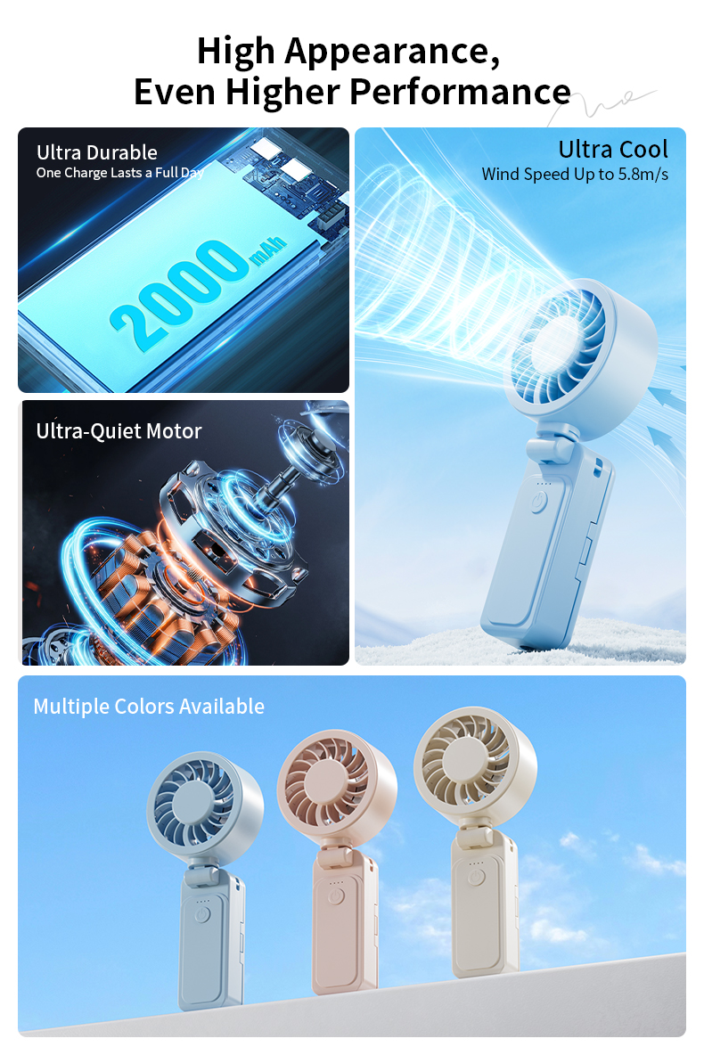 Wholesale Factory Direct Portable Fan Flexible Adjustable Angle Rechargeable Clip-on for Umbrella & Wearable Neck Design