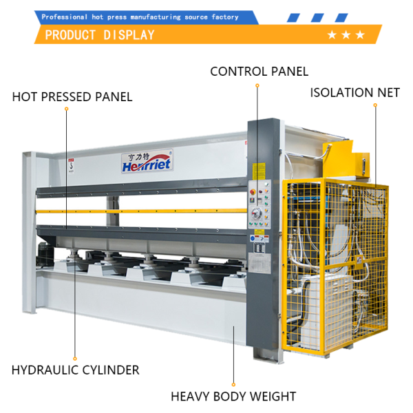 Multiple types of wood decorative materials are pressed using a double-layer automatic hot press machine for veneer pasting