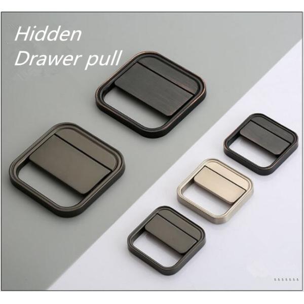 Brush Black Hidden Drawer Pulls Kitchen Cabinet Knobs / Closet Square ring Pulls Furniture Fittings