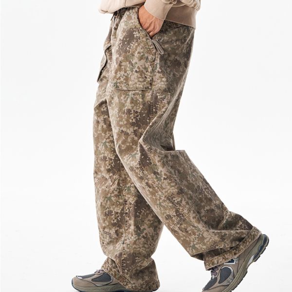Custom Logo Sweatpants Canvas 100% Cotton Windproof Breathable Cargo Pants Men Loose Wide Leg Tactical Elastic Waist Workwear