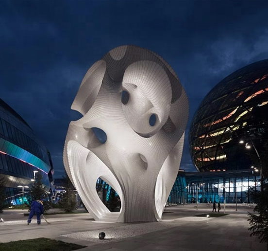 White Stainless Composite Construction with Hollow Cut-Out Patterns