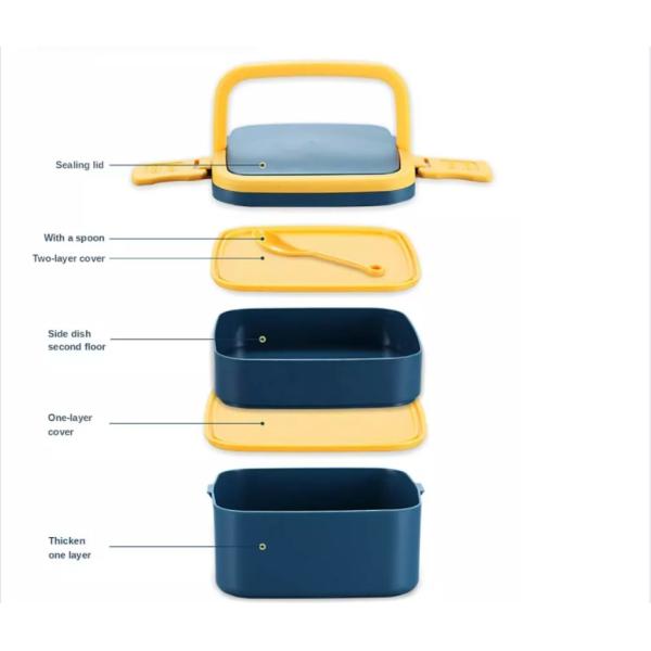 Double Layer Plastic Multi Compartment Lunch Box Bento With Spoon 1000ml 1400ml