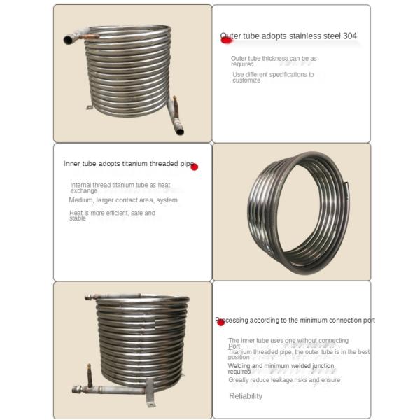 20P Spiral Coil Coaxial Heat Exchanger Convenient Oil Returning Smoothly