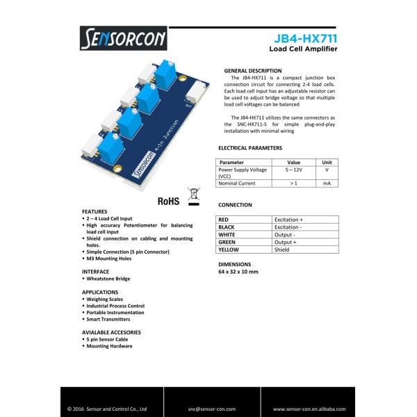 1.5mA Nominal Current Junction Board for Load Cells 400ms Output Settling Time