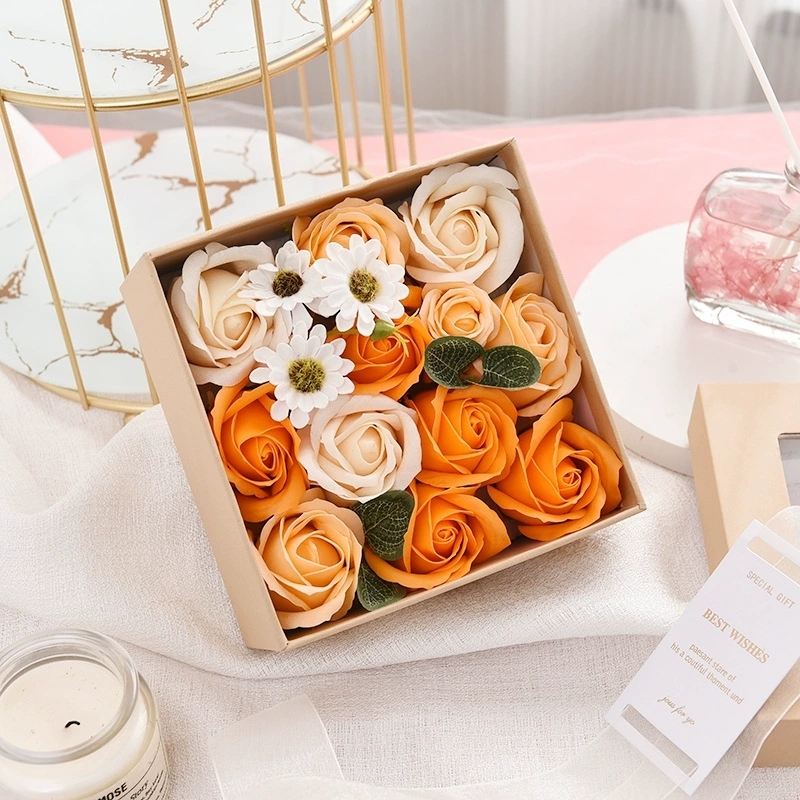 Square Paper Gift Boxes With Window And Soap Flower Insert For Holiday Gifting
