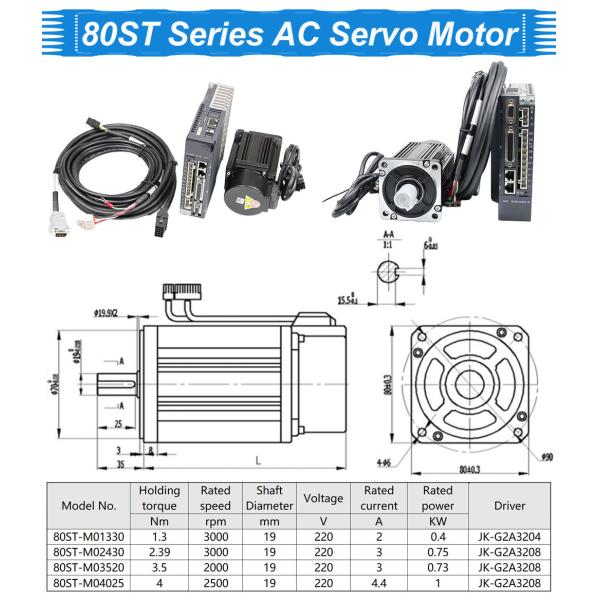 3000rpm IP65 High Torque AC Servo Motor 750W With Driver And Cables