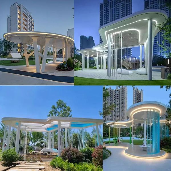 Glowing Stainless Steel Tree - Corridor Frame with Canopy for Architectural Landscape Projects