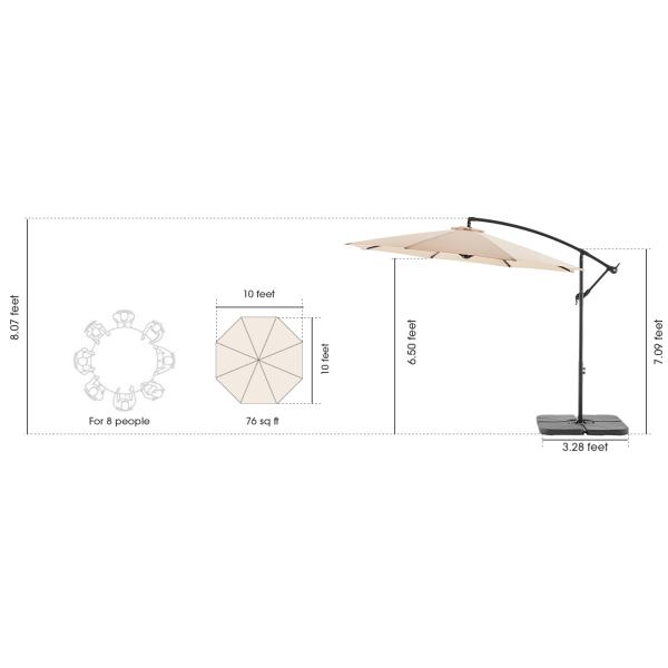Canopy, Cantilever Umbrella Hanging Umbrellas, Fade Resistance & Water-repellent UV Protection Solution-dyed Fabric