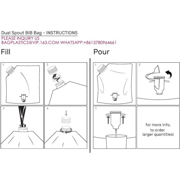 Bag-In-Box Bags Spout BIB Bags REFILLABLE, REUSABLE, Easy Filling Through Top Screw Cap
