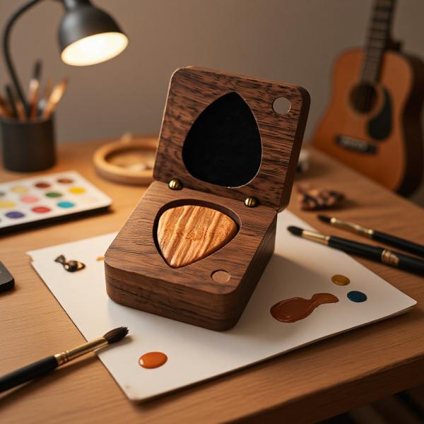 Wooden Guitar Pick Box – Premium Handcrafted Wooden Case for Guitar Picks – Elegant Storage Box for Guitar Picks – Stylish and Durable Guitar