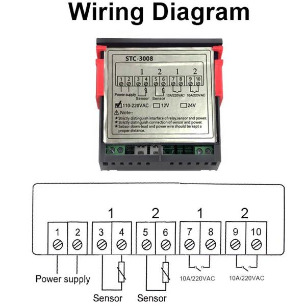 STC-3008 Digital Display Intelligent Double Control Electronic Temperature Controller