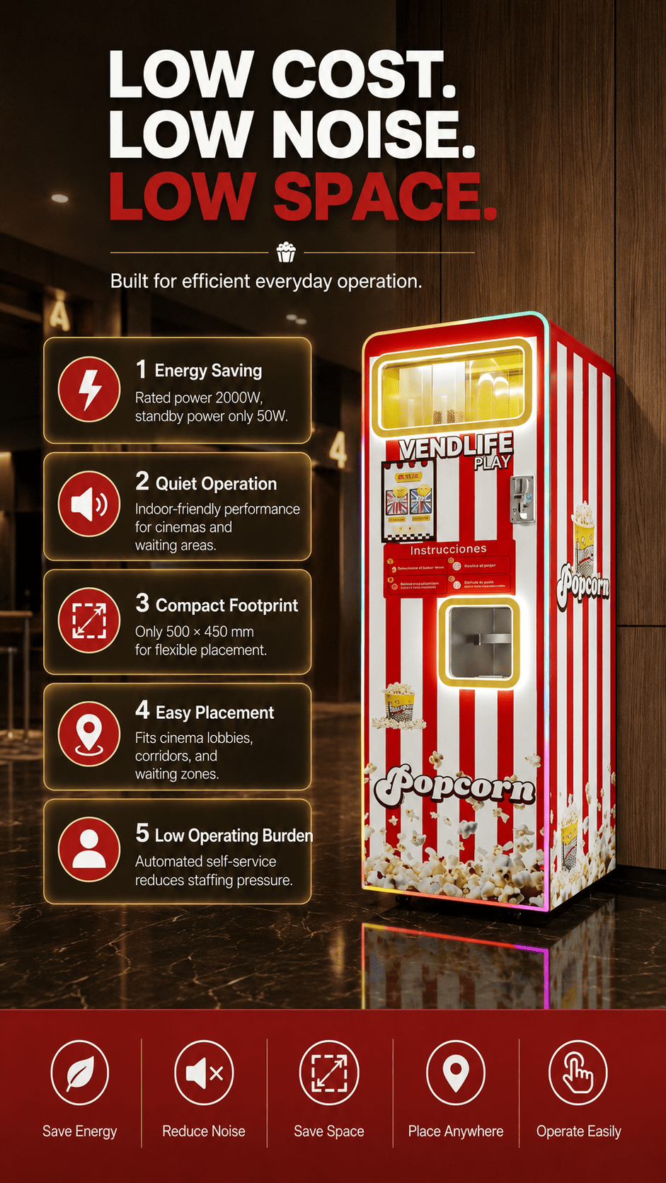 Commercial Automatic Popcorn Vending Machine 24 Hours Unattended Self Service Cinema Popcorn Maker Multi Flavor Popcorn Dispenser For Mall Arcade