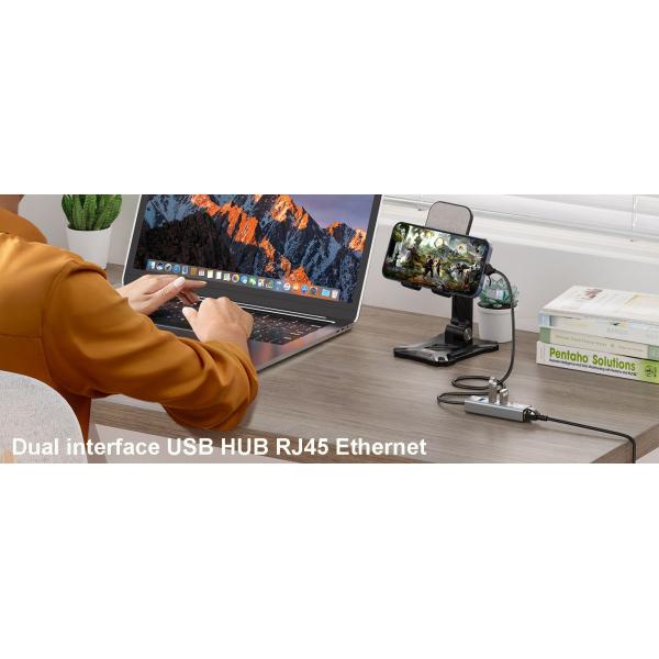 Dual Interface USB HUB RJ45 Ethernet Adapter With 60CM Extension USB Cable