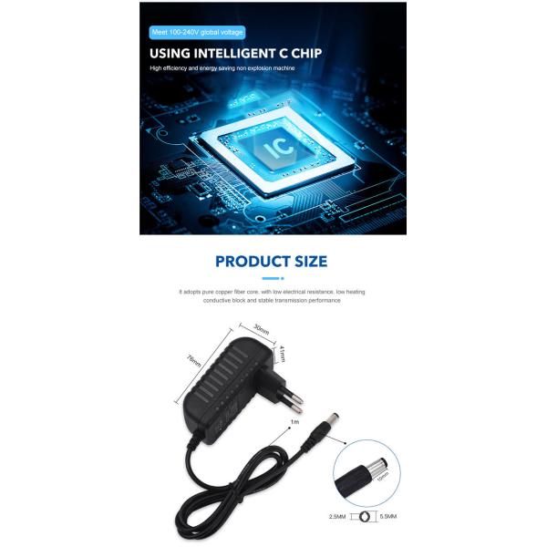 Surge Protected 12v 2a Led Power Supply With Interchangeable Us/Eu/Uk/Au/Cn Plug