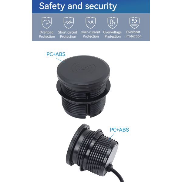 Multifunctional Desk Power Grommet with 15W Wireless Charging PD 30W USB C Port and Waterproof Type F Plug