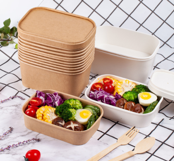 Eco Friendly Leak Proof Stackable Disposable Paper Bowl - Rectangular Lidded