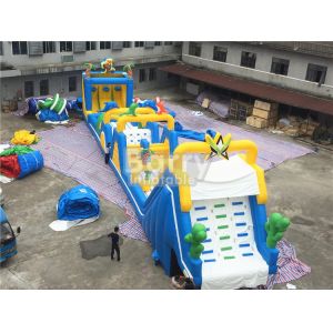 Buy cheap Cheerful blue and yellow giant Inflatable Obstacle Course Rental with basketball shooting product