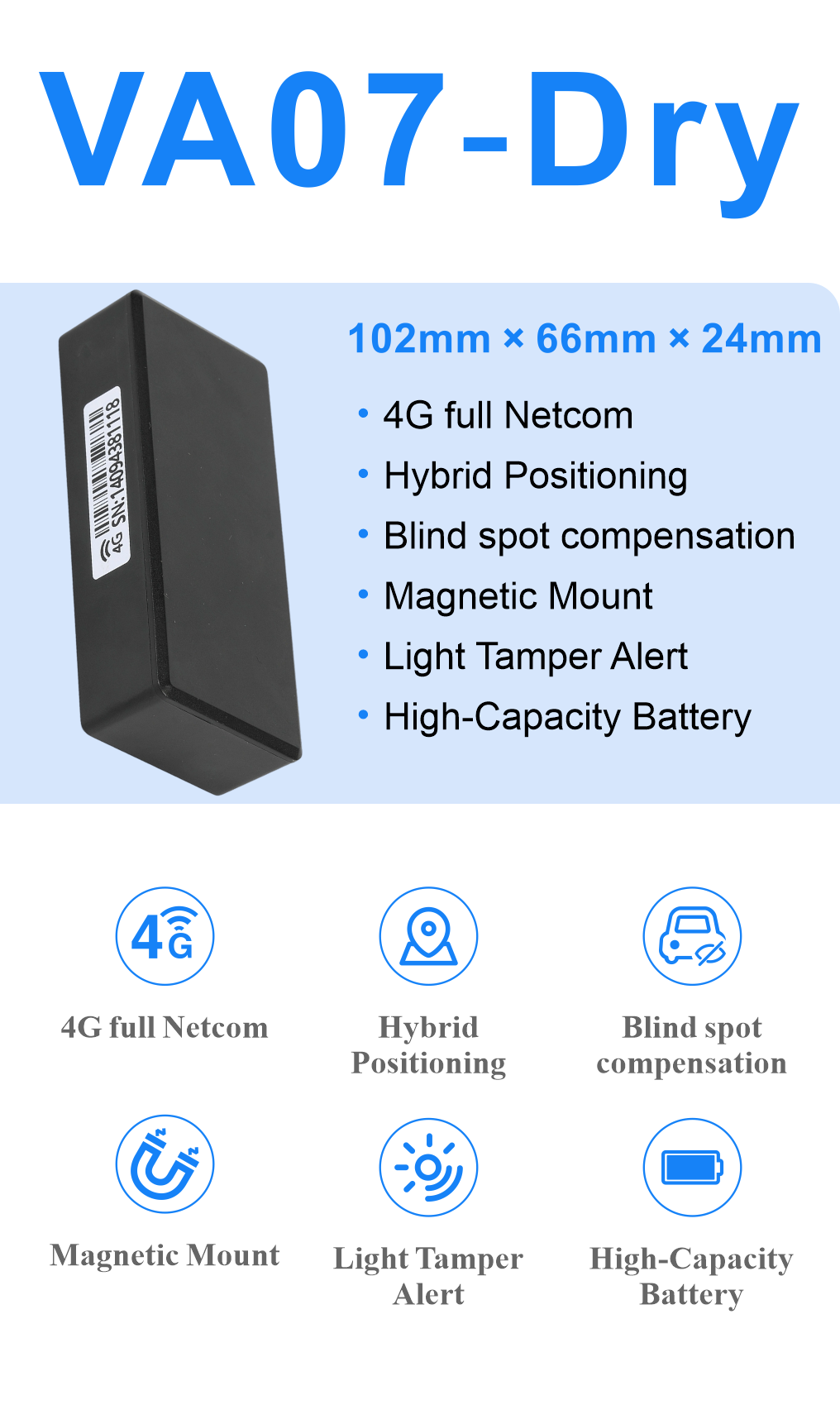 VA07-Dry 4G LTE Ultra-Long Standby Wireless Tracker